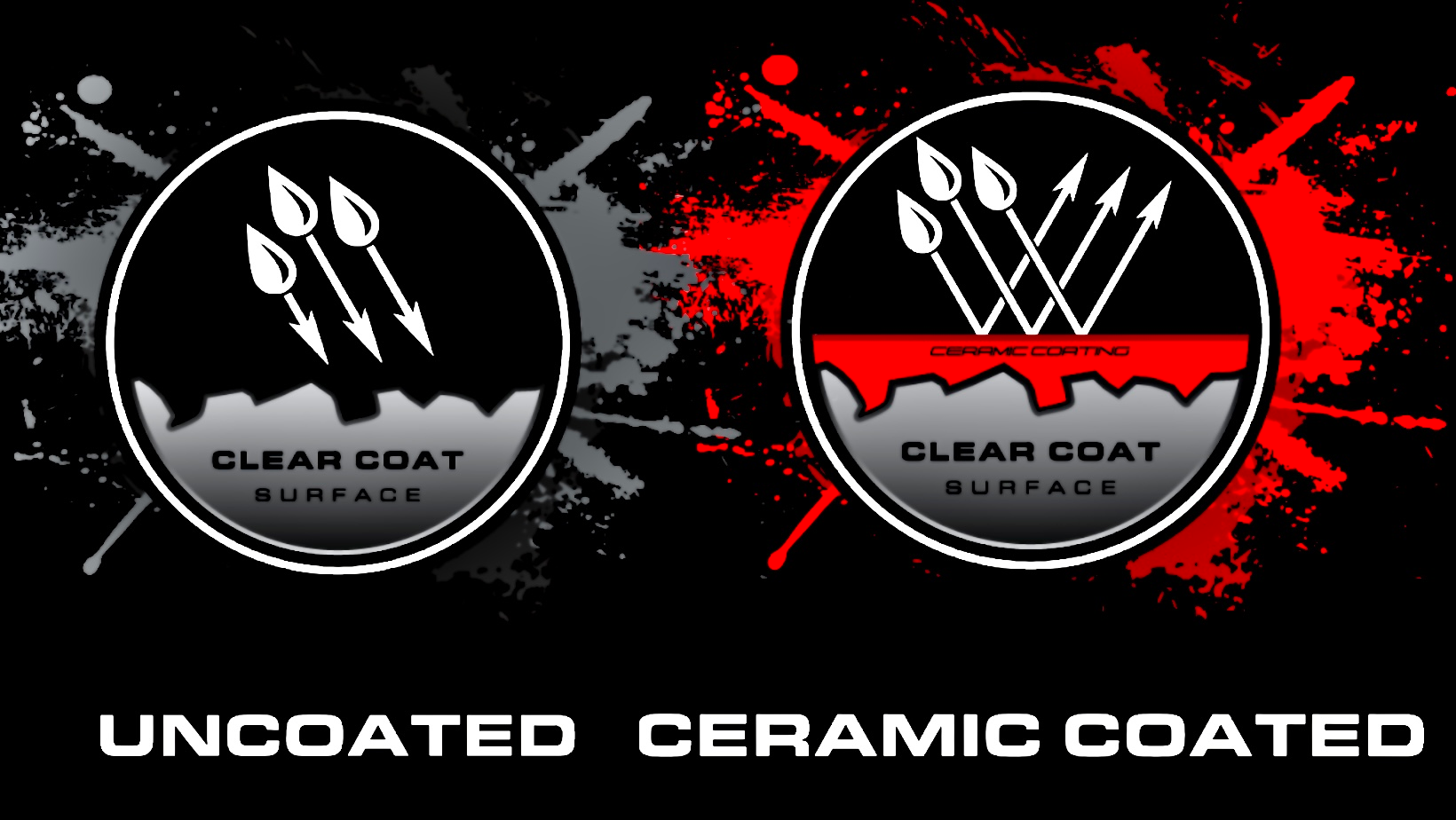 A picture of a clear coat and an uncoated ceramic coat