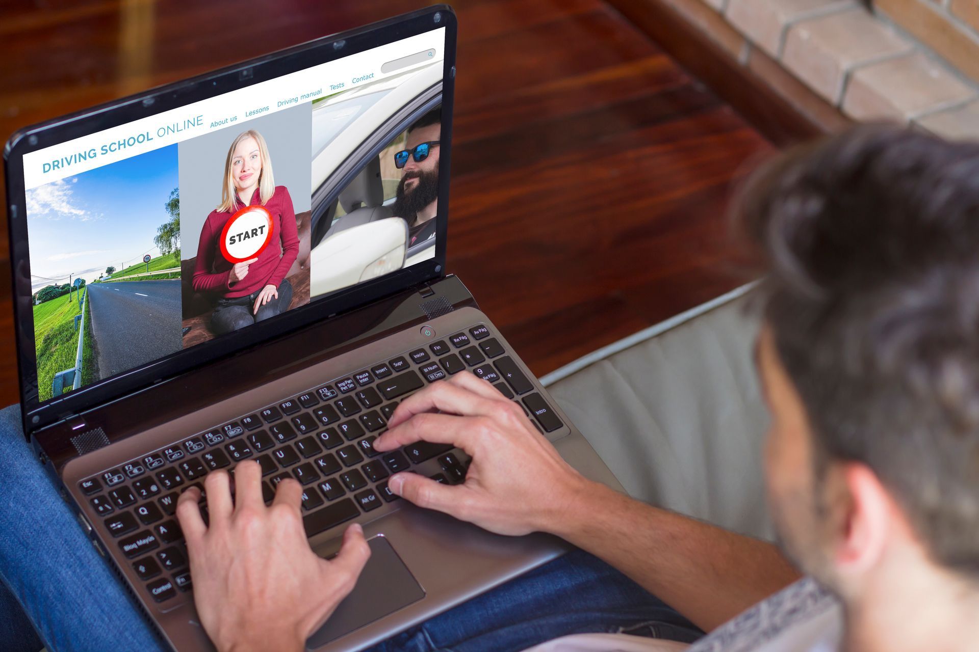 Person using a laptop for a video call with a woman on screen in a home setting