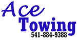 Ace Towing logo with blue text and phone number 541-884-9388