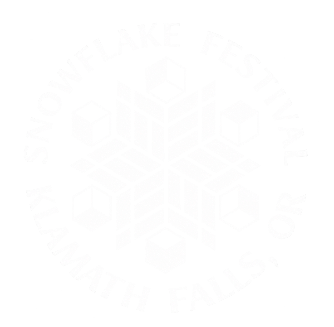 Snowflake Festival Klamath Falls, OR logo with black geometric snowflake and cubes