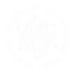 Snowflake Festival Klamath Falls, OR logo with black geometric snowflake and cubes