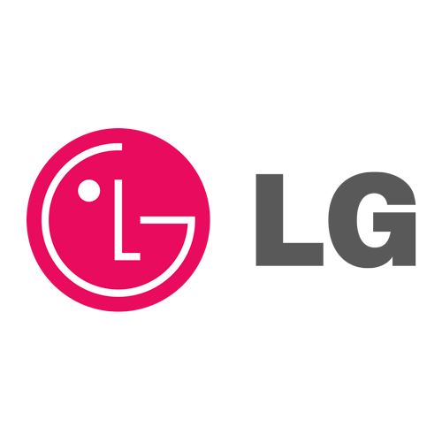 LG logo in pink circle with gray “LG” letters on a white background