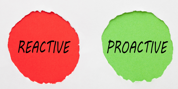 A red and green circle with the words reactive and proactive written on them