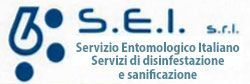 Logo S.E.I. s.r.l. con scritta “Servizio Entomologico Italiano, Servizi di disinfestazione e sanificazione”