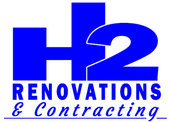 Blue H2 Renovations & Contracting logo with bold initials and script tagline