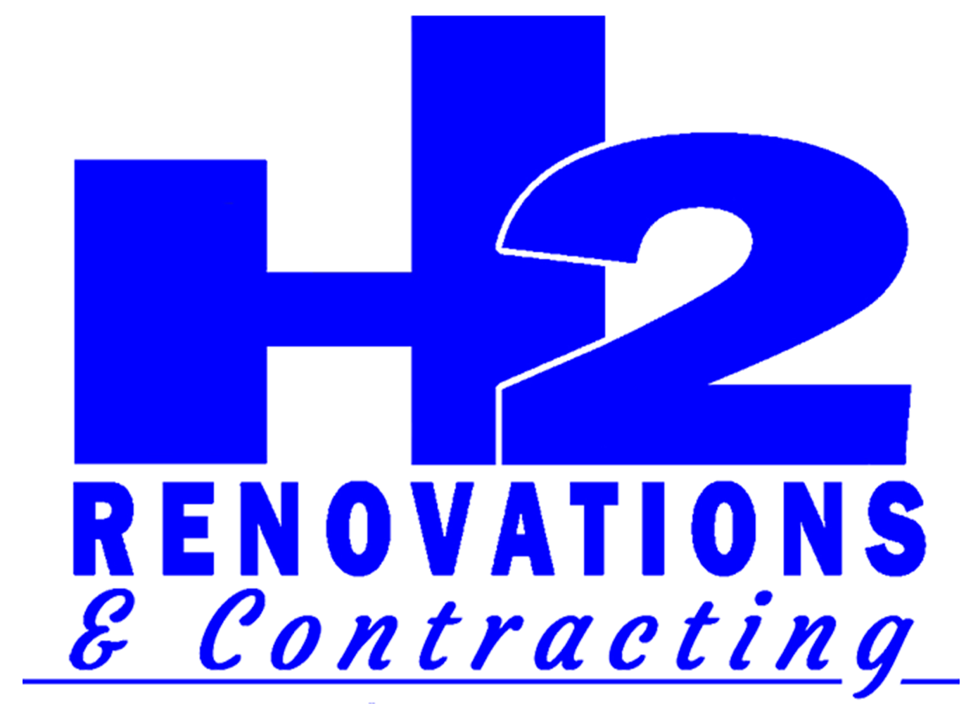 Blue H2 Renovations & Contracting logo with bold initials and script tagline