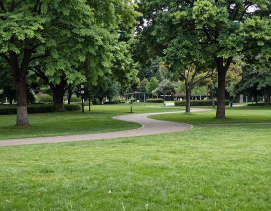 Spazio verde ampio con alberature e percorsi curato da Emil Garden