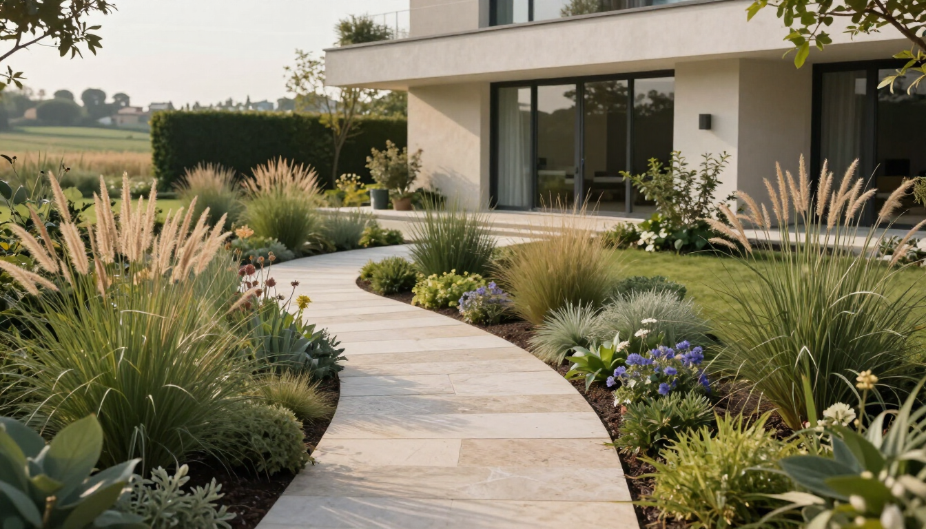 Giardino ecosostenibile privato con piante a basso consumo idrico
