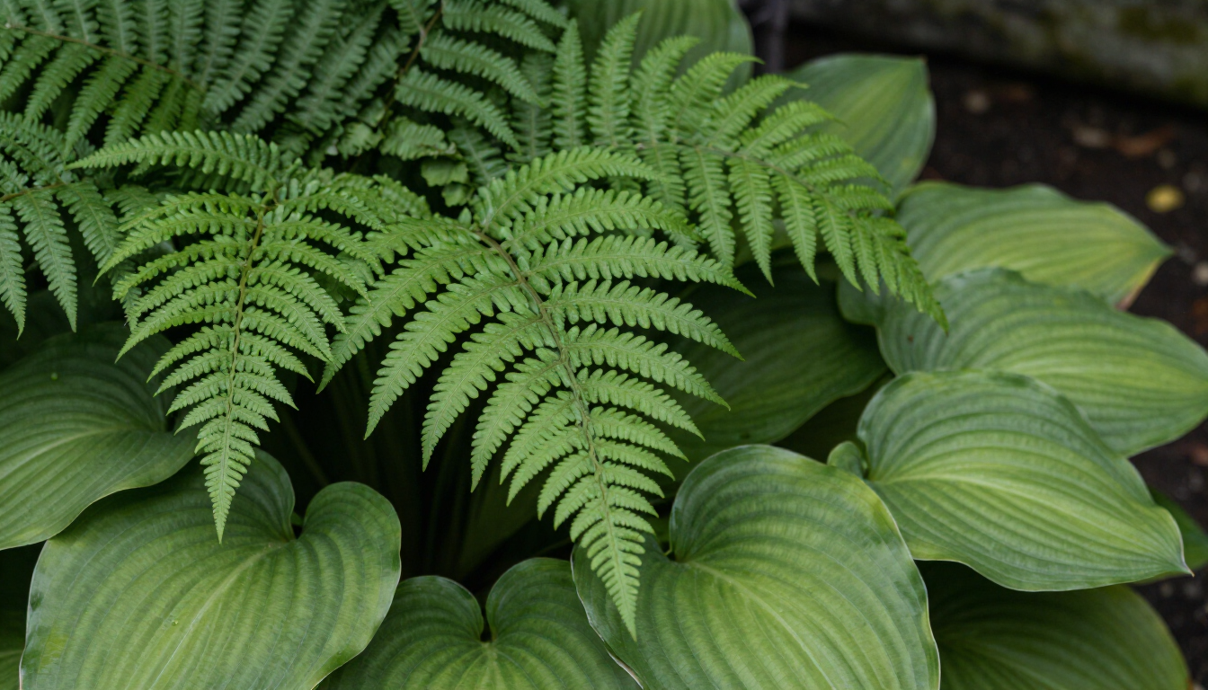 Dettaglio di fronde di felce con foglie ornamentali