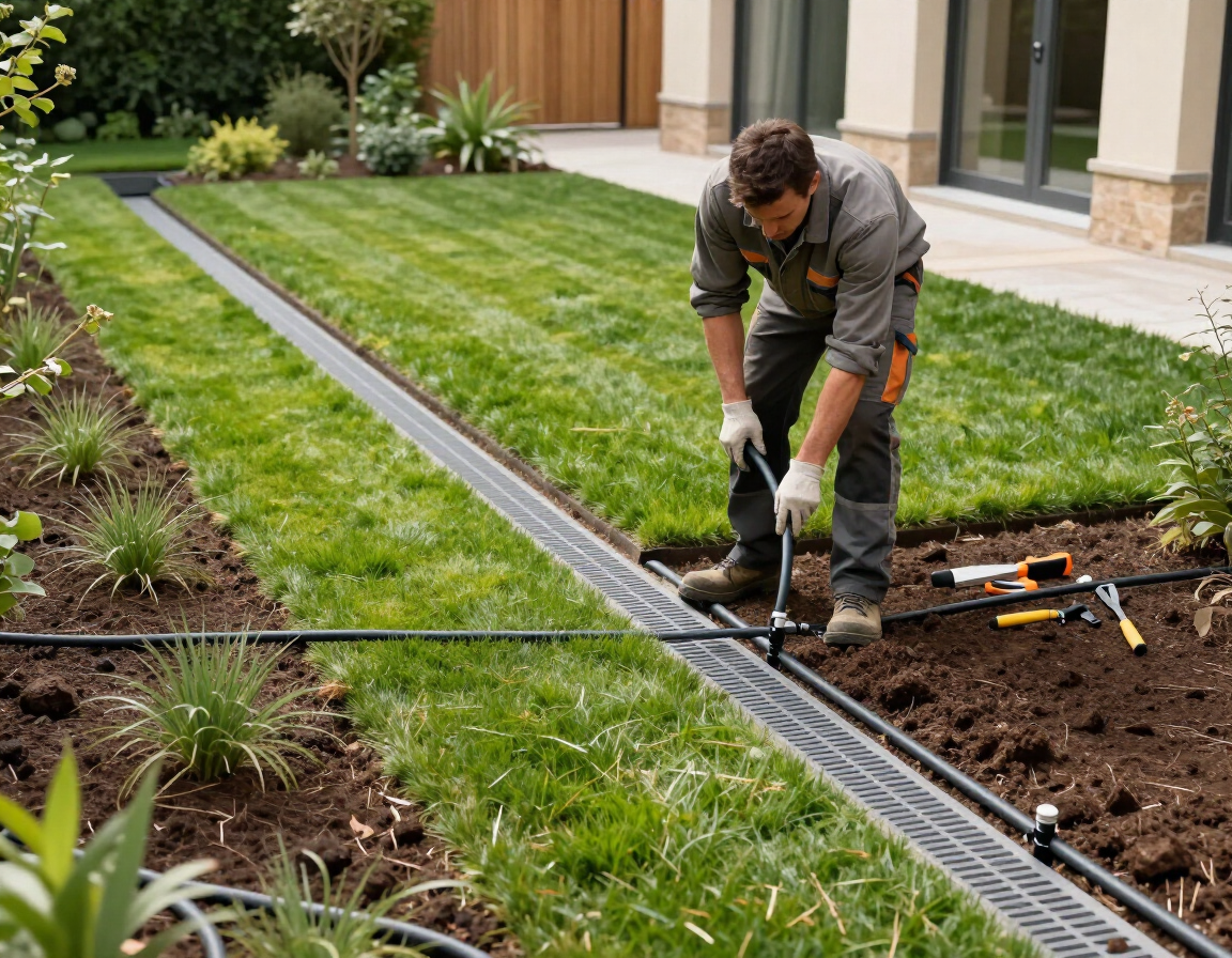 Irrigazione automatica e drenaggio integrati in un giardino residenziale