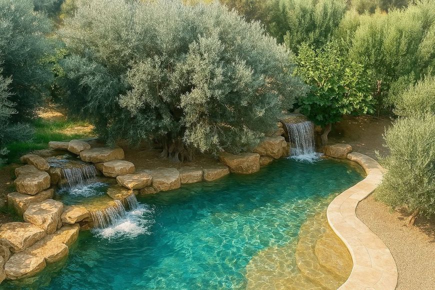 Aiuola e prato curati da Emil Garden con alberature sullo sfondo