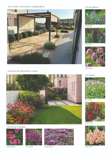 Aiuola e prato curati da Emil Garden con alberature sullo sfondo