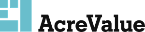 A blue and white logo for acre value