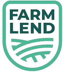 The farm lend logo is a shield with a field of grass on it.