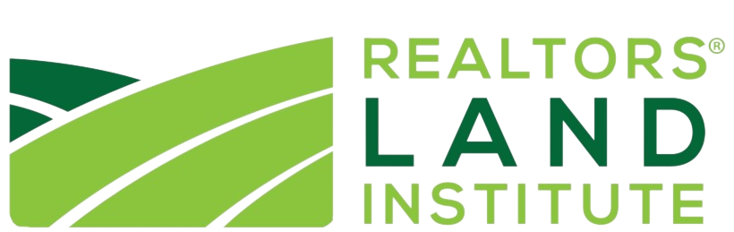 The logo for the realtors land institute is green and white.