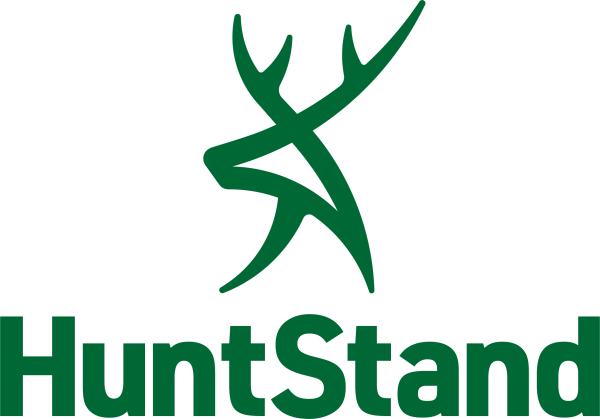 A green logo for huntstand with antlers on it