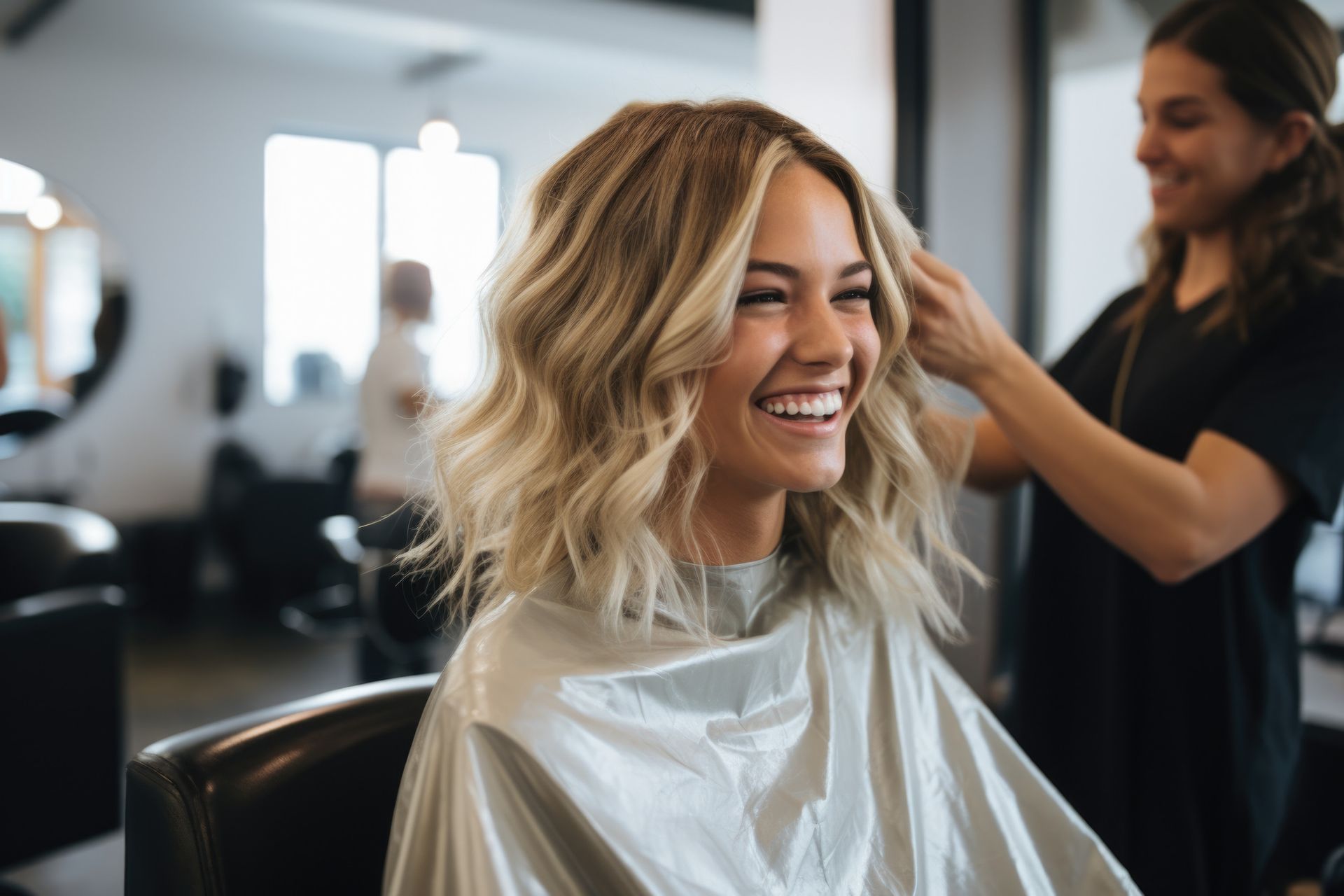 Woman getting hair styled