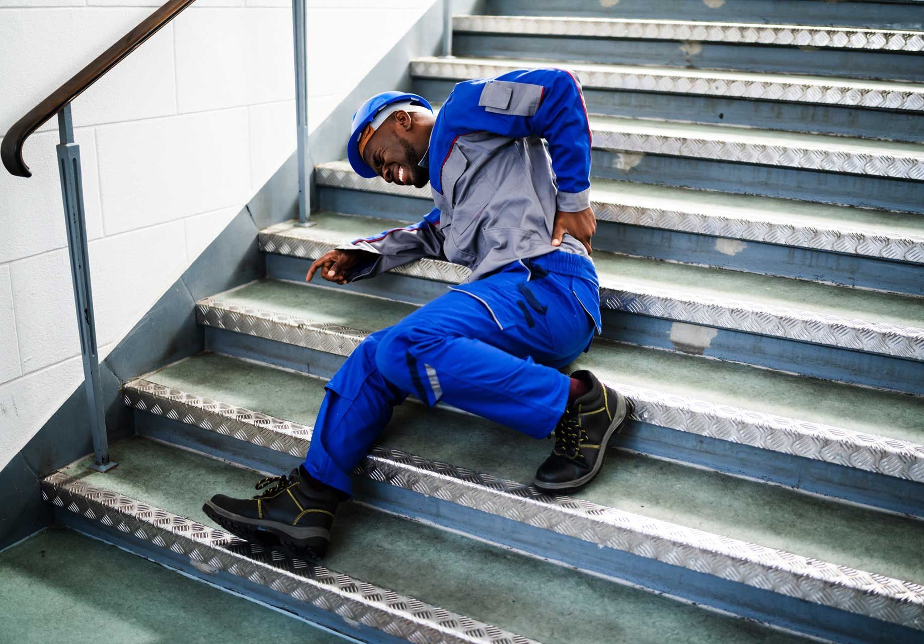 Person falling on stairs