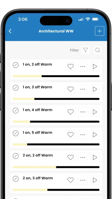 Phone screen showing an “Architectural WW” lesson list with warm-up questions and progress icons.