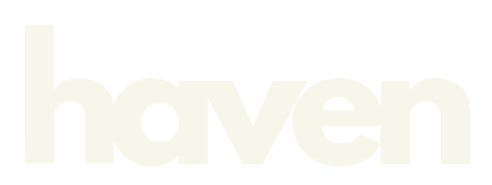 Pale yellow “haven” wordmark on a white background