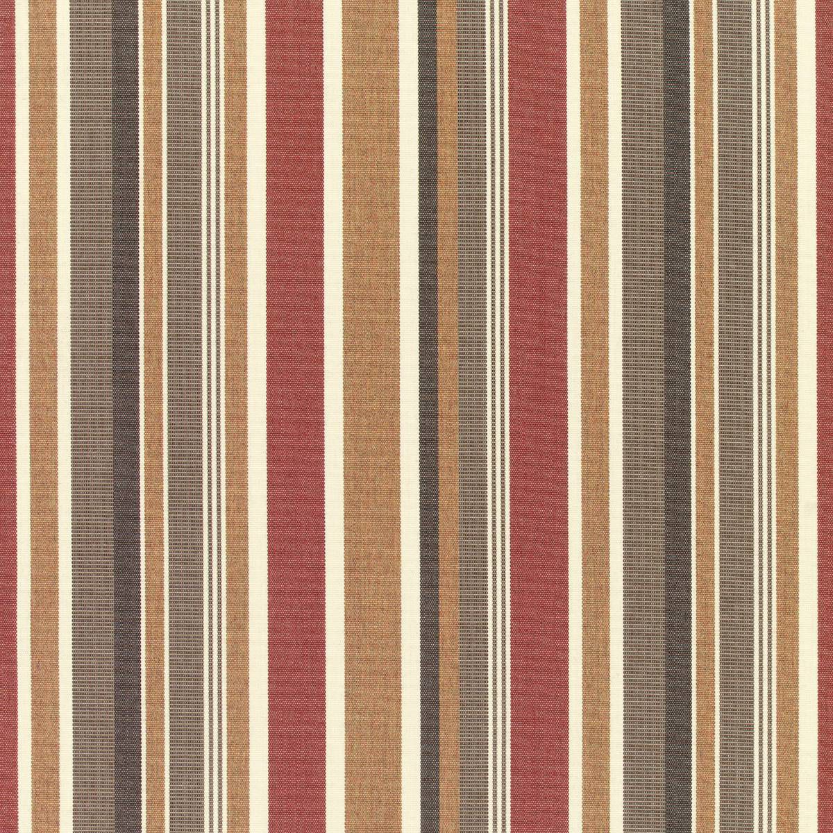 Vertical striped fabric pattern in beige, brown, rust, and cream tones