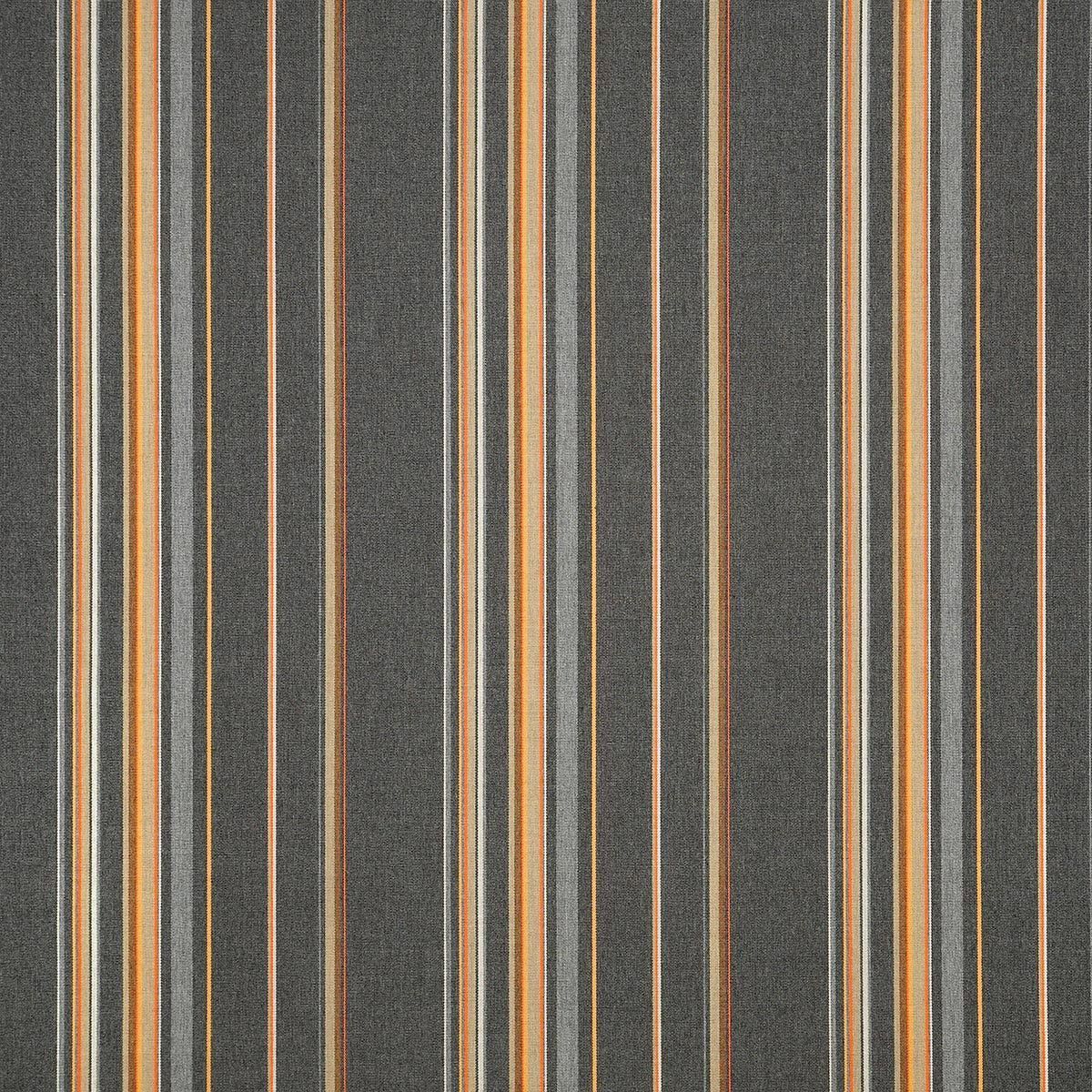 Gray fabric with vertical tan, orange, and white stripes