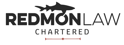 A logo for redmon law chartered with a shark on it.