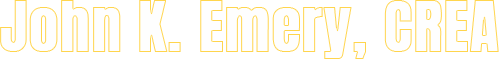 &ldquo;John K. Emery, CREA&rdquo; in pale yellow text on a white background