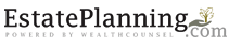 The logo for estateplanning.com is powered by wealthcounsel