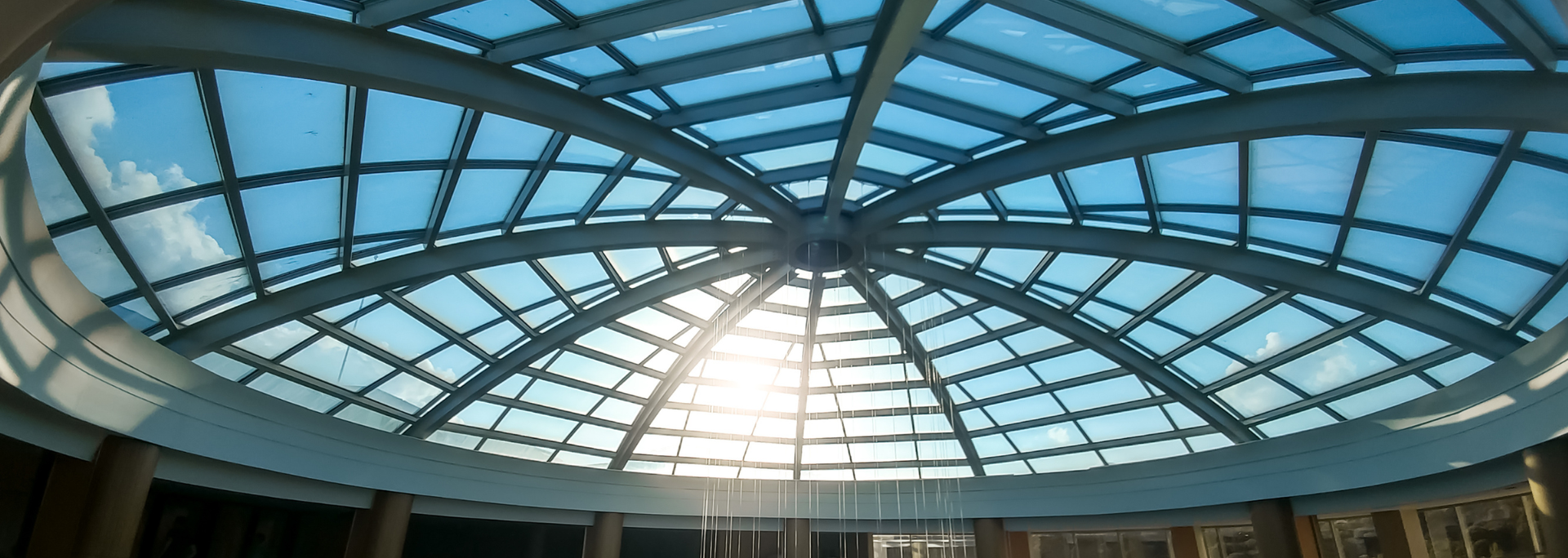 Picture of a glass roof in a business centre. 