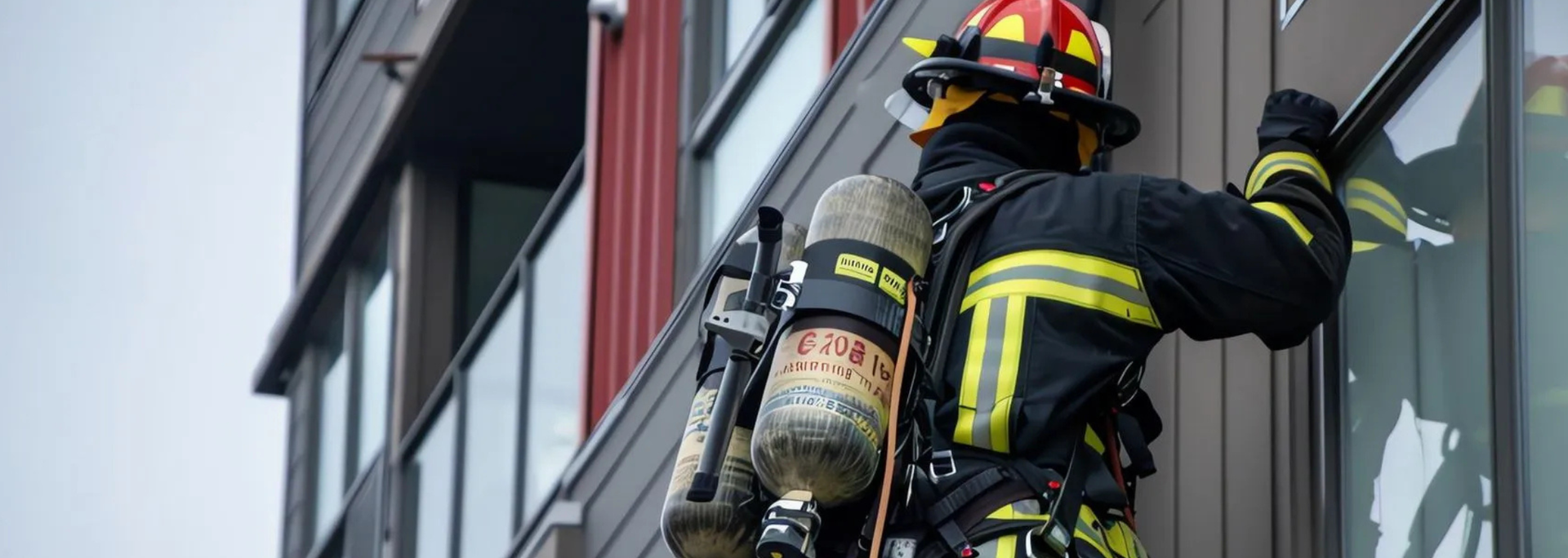 Picture of a Fireman on a ladder. Picture of a Fireman on a ladder.