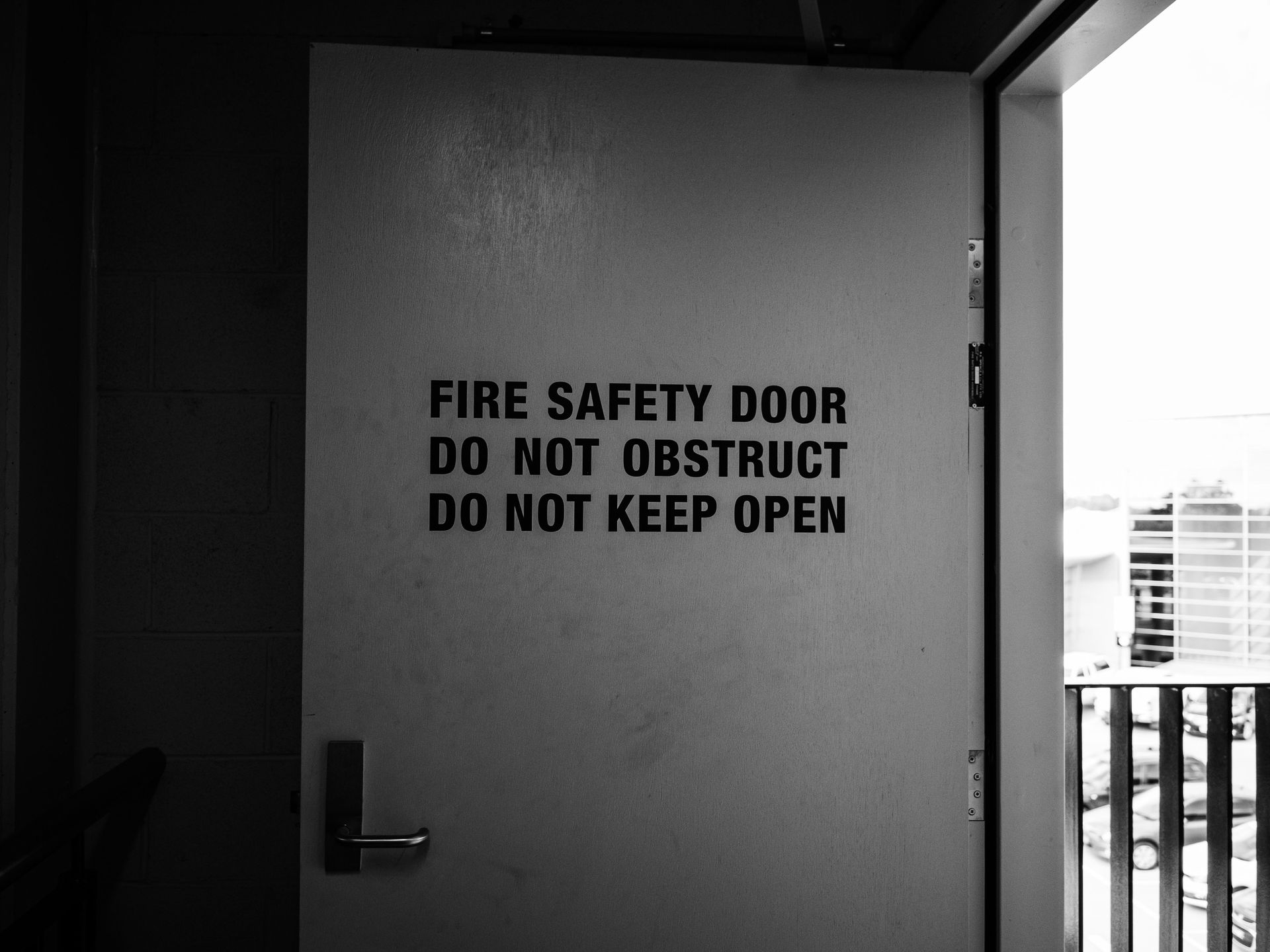 Picture of an open fire door. 