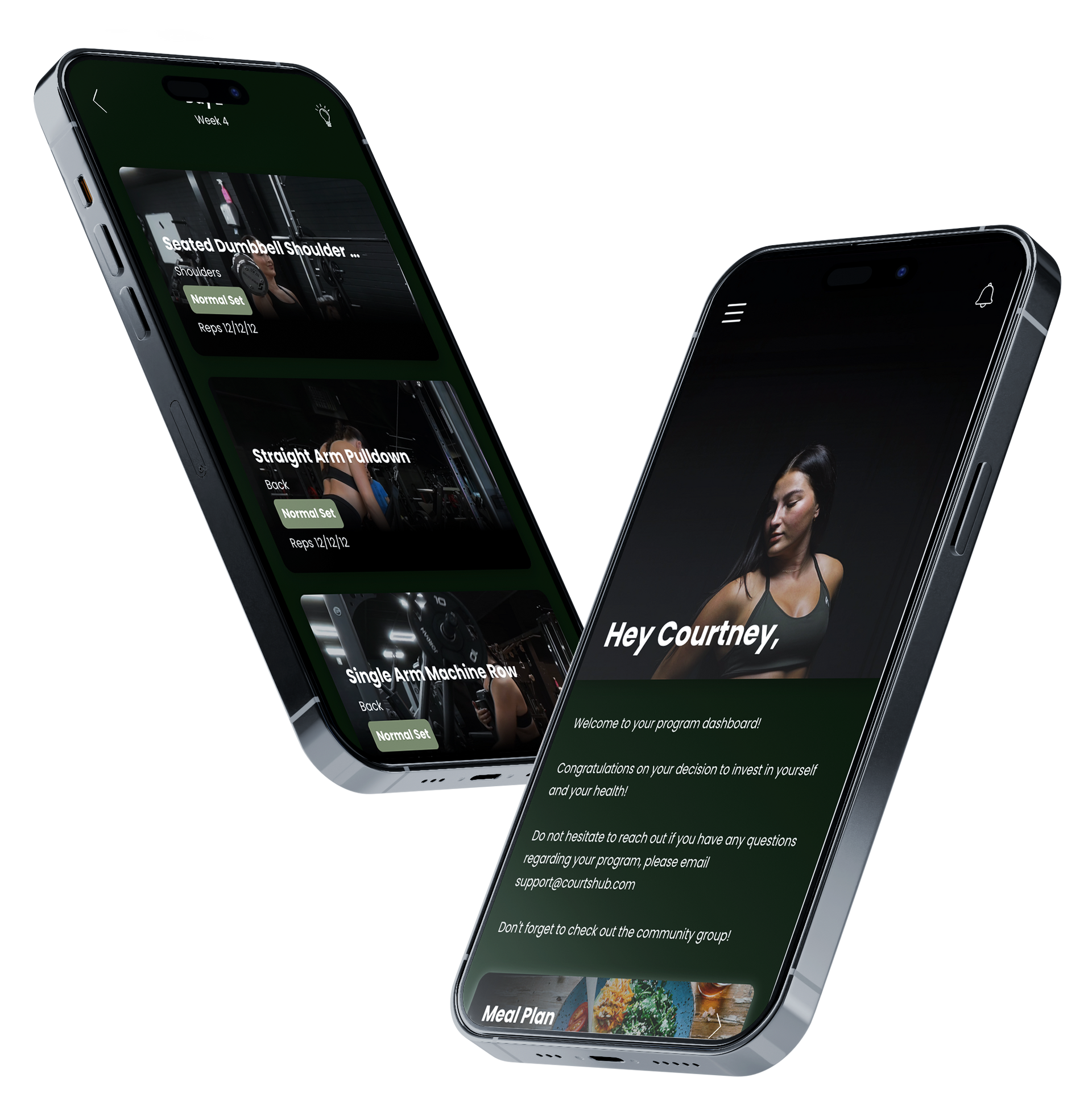 Two cell phones are displayed side by side on a white background.