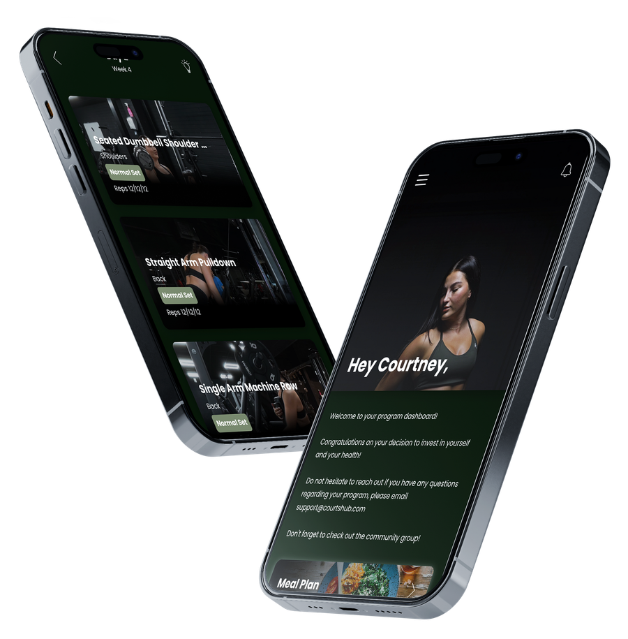 Two cell phones are displayed side by side on a white background.