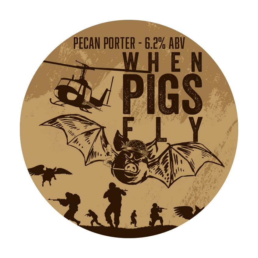 A pecan porter label that says when pigs fly