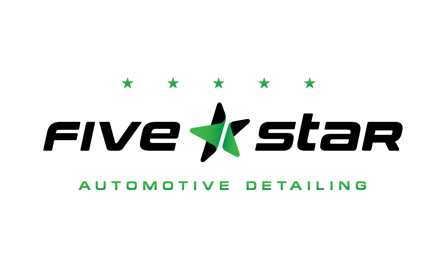 The logo for five star automotive detailing has a green star on it.