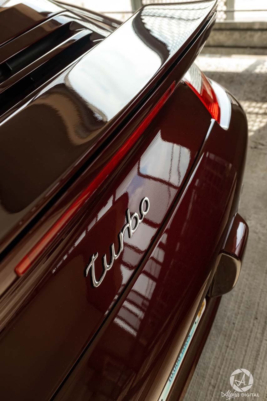 A close up of the back of a turbo car