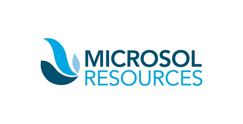 The logo for microsol resources is a blue and black logo with a water drop.