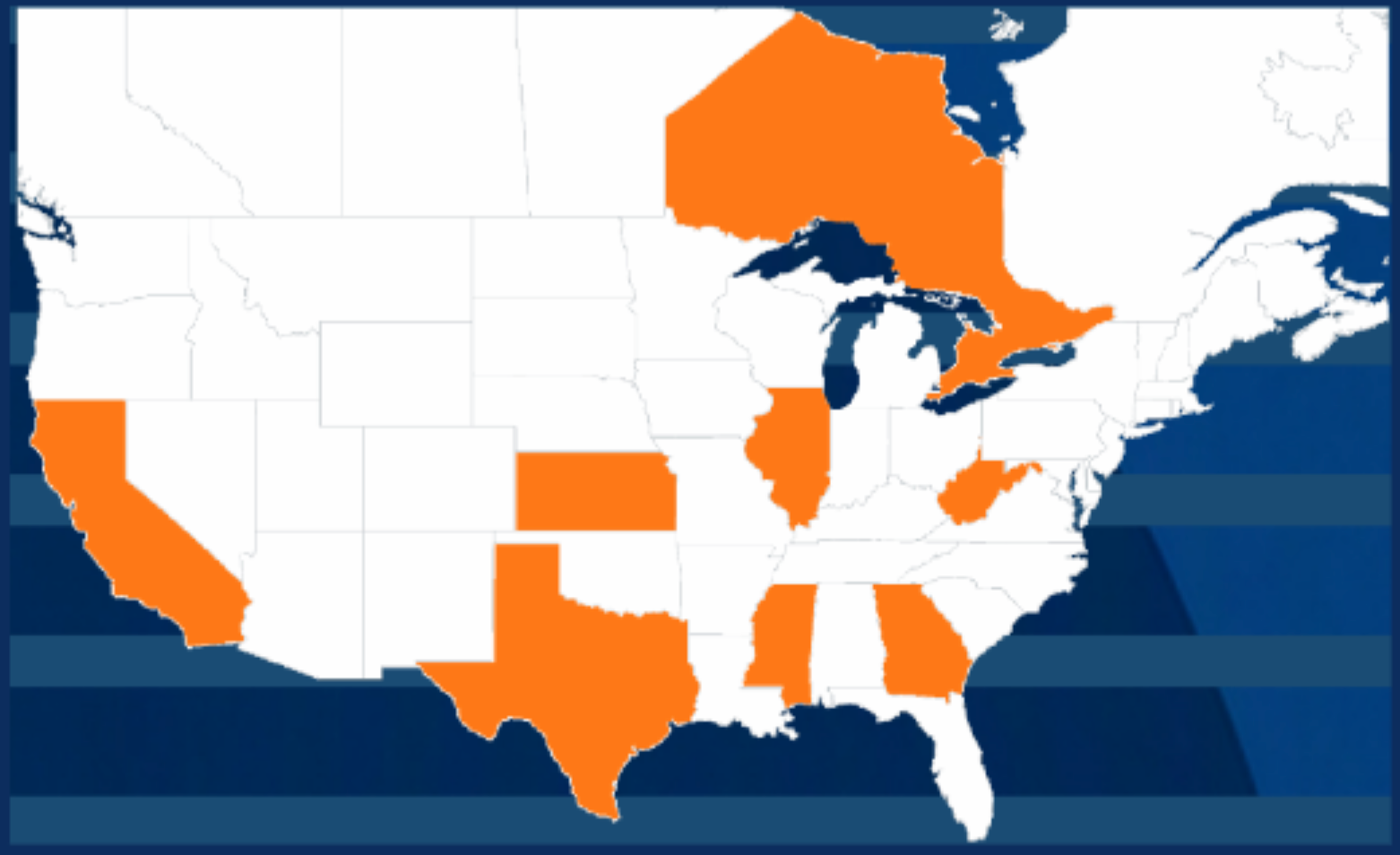 Bar chart of states by MW: West Virginia leads at 1,222+, followed by Texas 680+, Georgia 397+, Mississippi 194+