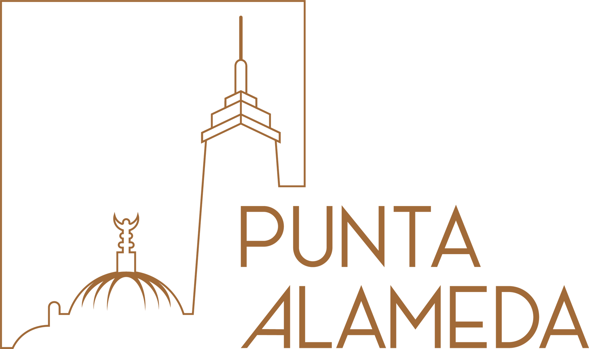 El logotipo de Punta Alameda muestra una torre en la cima de una colina.