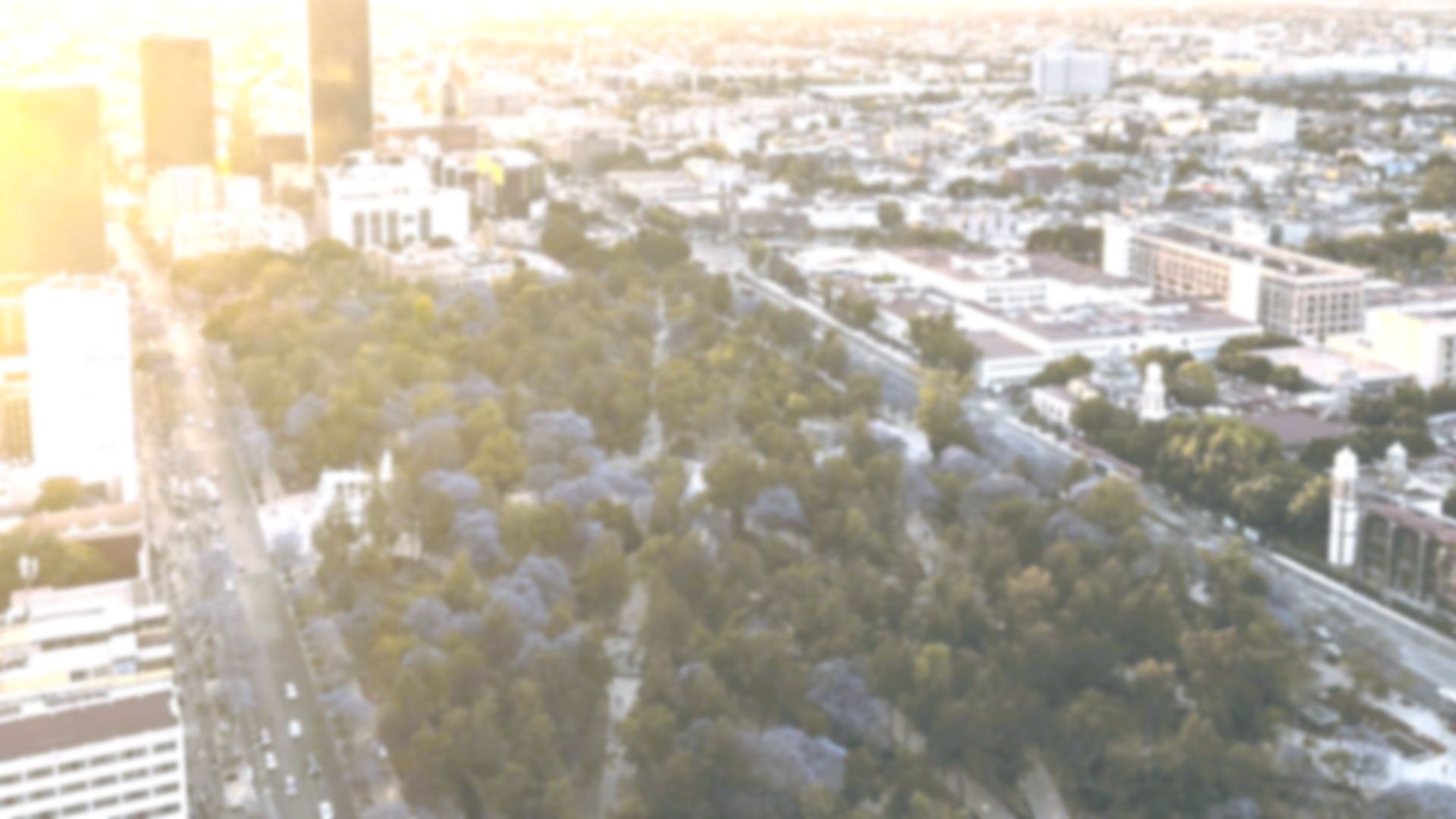 Una vista aérea de una ciudad con un parque en el medio.