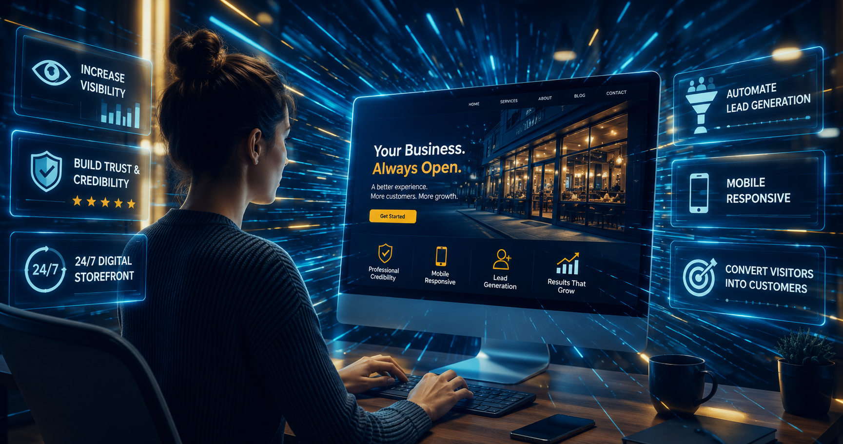 Professional small business website displayed on a clean laptop screen.