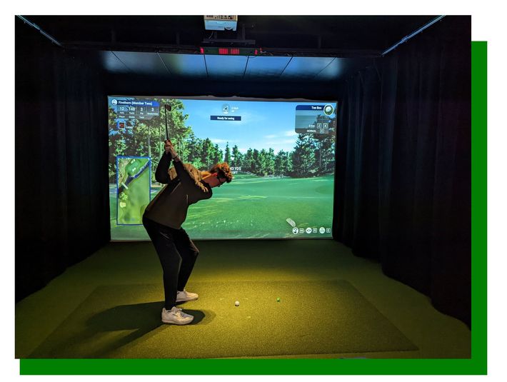 Man Playing Golf — Moorhead, MN — The Clubhouse Indoor Golf Lounge Man Playing Golf — Moorhead, MN — The Clubhouse Indoor Golf Lounge