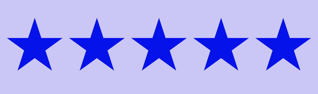 Five blue stars are lined up in a row on a purple background.