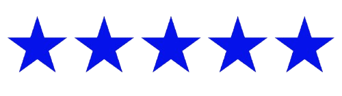 Five blue stars are lined up in a row on a white background.