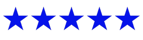 Five blue stars are lined up in a row on a white background.