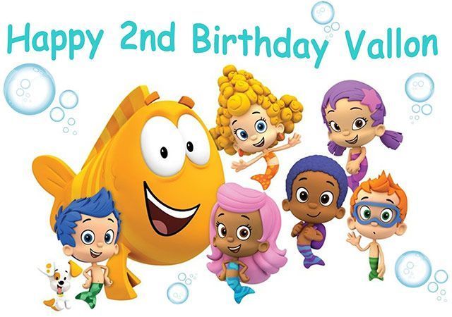 Happy 2nd Birthday Vallon with colorful Bubble Guppies characters and a smiling orange fish