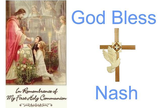 God Bless Nash with cross and praying hands beside a wedding/engagement illustration