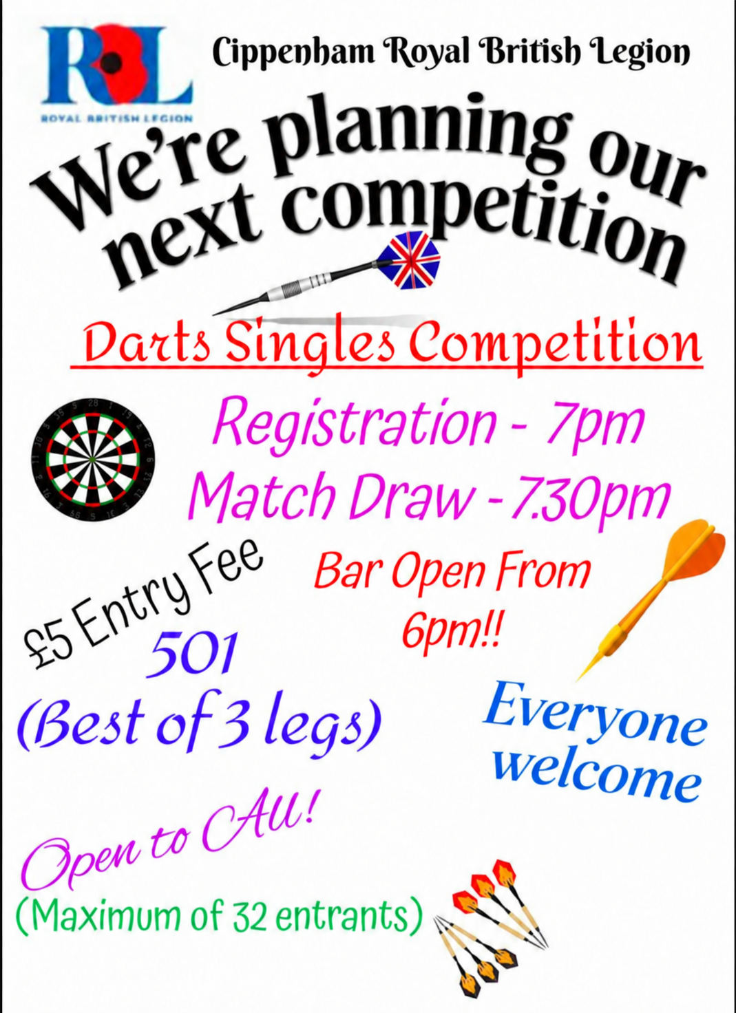 Darts competition at the Club