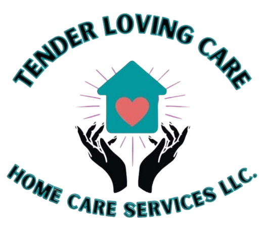 Logo: hands cupping a house with a heart inside, radiating light, text: Tender Loving Care Home Care Services LLC.